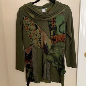 Army green patched up tunic